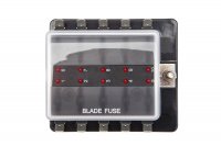 10 Way Fusebox 1 Power In - LED Light Blade Fuse Holder