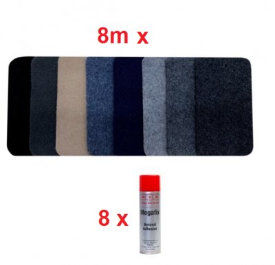 8m Mega Stretch Lining Carpet and 8 x High Temperature Spray Adhesive Package