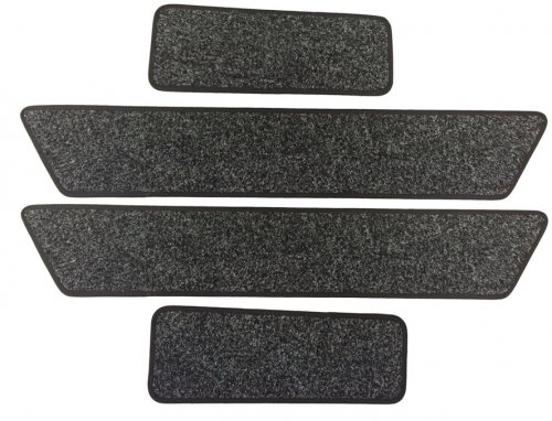Volkswagen (VW) T5 / T6 Twin Slider Mats + Cab Step Mats - Anthracite Carpet: Red & Black Checkered [#d80000]
