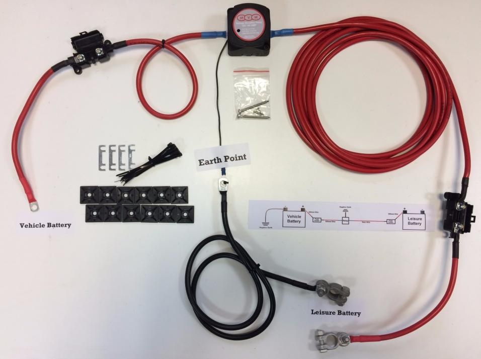 7.5 Mtr Heavy Duty Split Charge Relay Kit Leisure Battery Auto Charge 200 Amp 